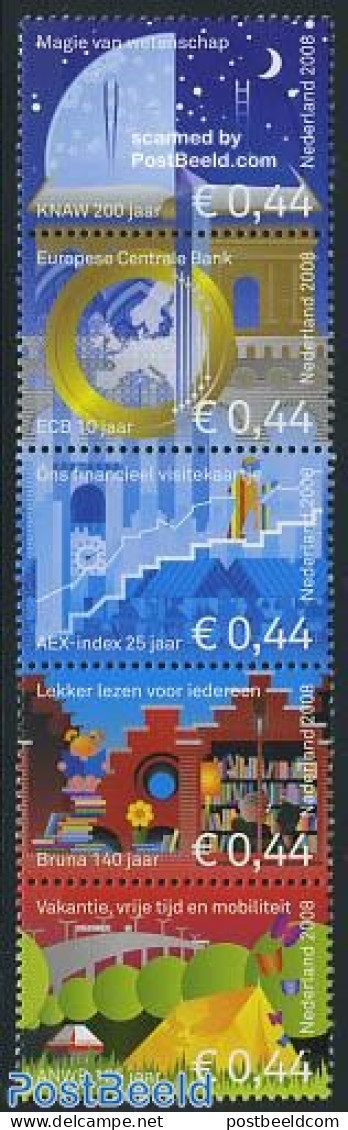 Netherlands 2008 Jubilee Stamps 5v [::::], Mint NH, Nature - Science - Various - Butterflies - Statistics - Banking An.. - Ongebruikt