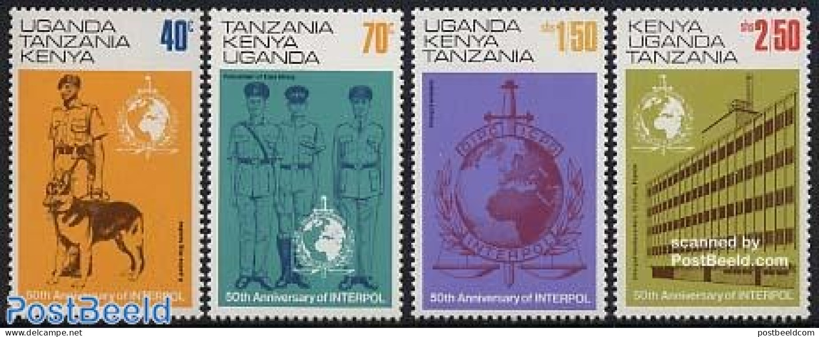 East Africa 1973 50 Years Interpol 4v, Mint NH, Nature - Various - Dogs - Police - Police - Gendarmerie