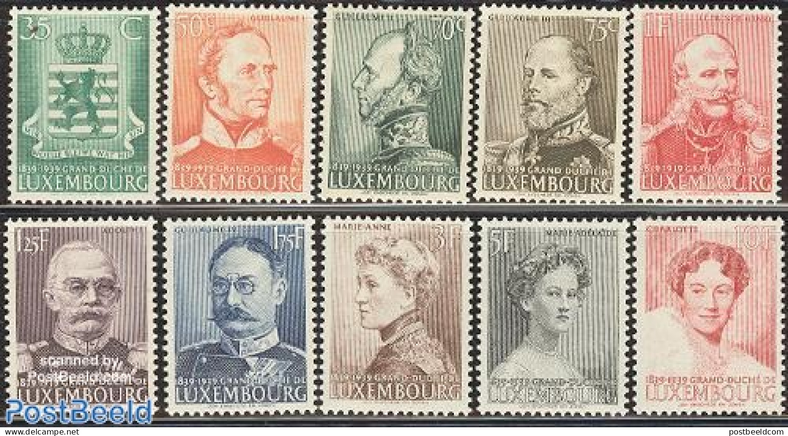 Luxemburg 1939 Independence Centenary 10v, Unused (hinged), History - Coat Of Arms - Kings & Queens (Royalty) - Nuovi