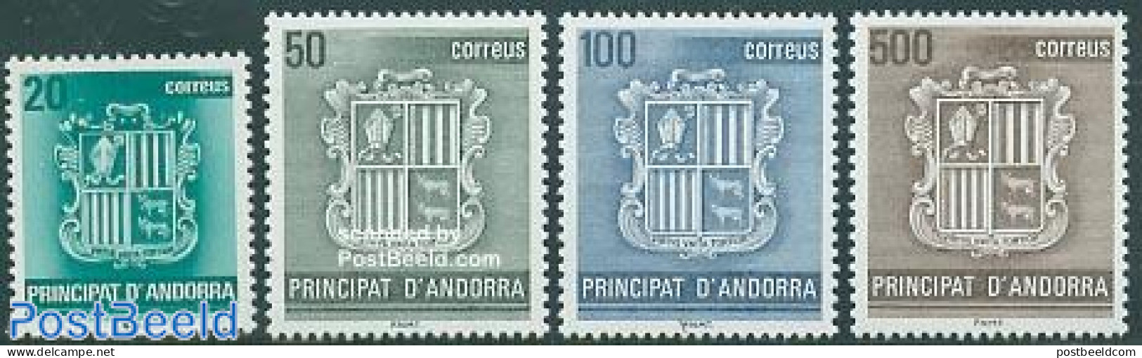 Andorra, Spanish Post 1989 Definitives, Coat Of Arms 4v, Mint NH, History - Coat Of Arms - Ongebruikt