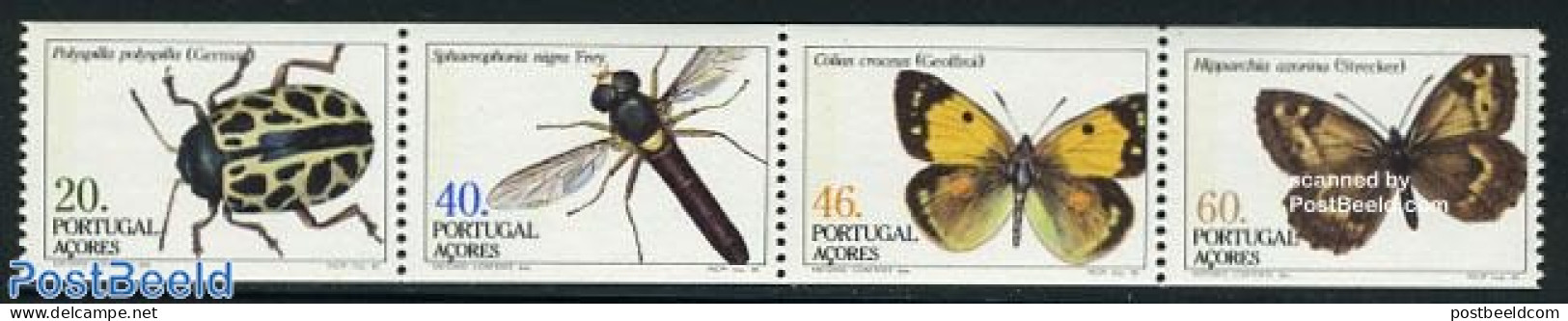 Azores 1985 Insects From Booklet 4v, Mint NH, Nature - Butterflies - Insects - Açores
