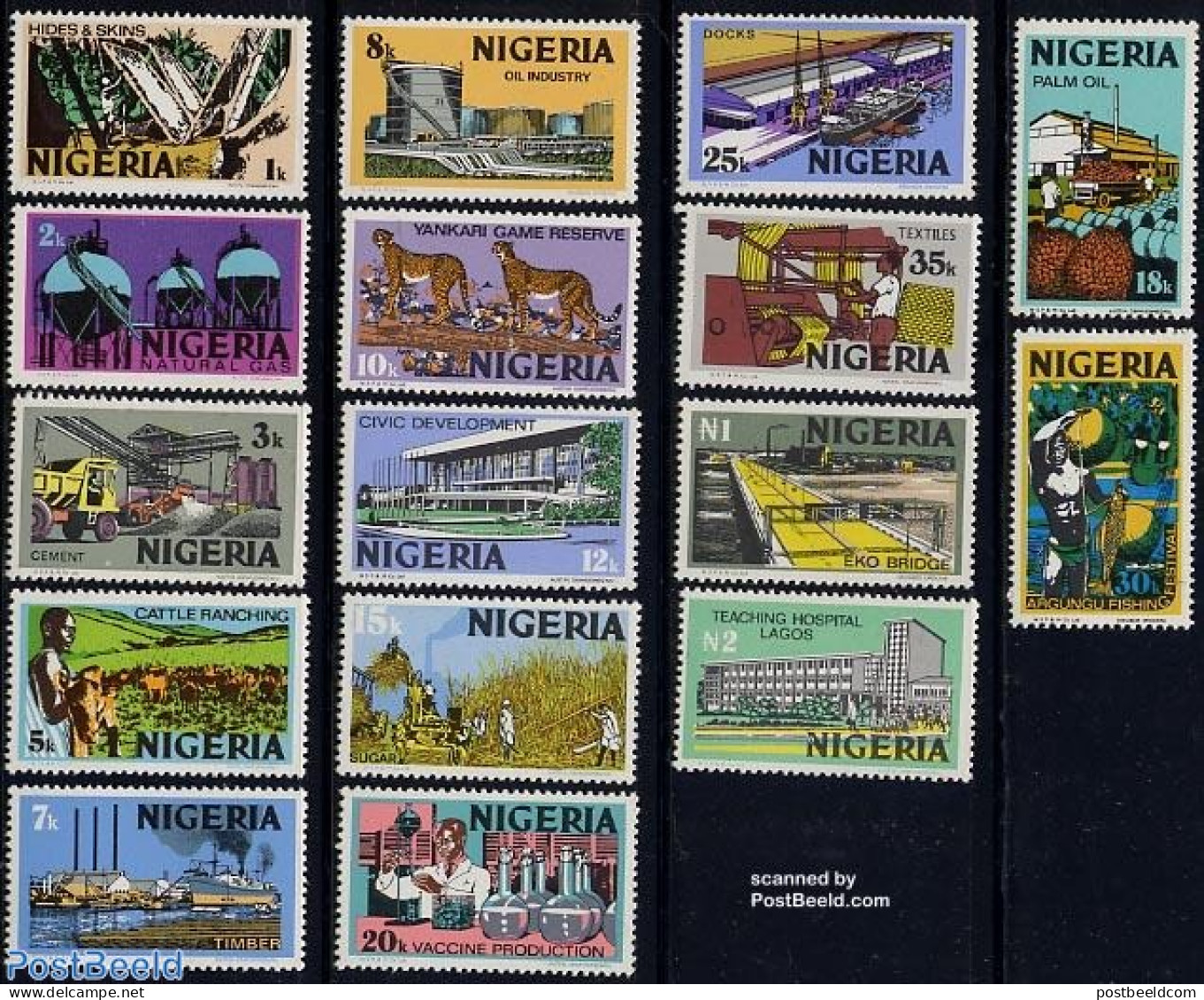 Nigeria 1973 Definitives 16v, Mint NH, Health - Nature - Science - Transport - Various - Health - Cattle - Fishing - C.. - Fishes