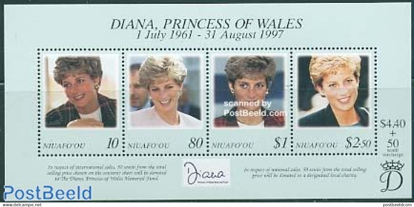 Niuafo'ou 1998 Death Of Diana 4v M/s, Mint NH, History - Charles & Diana - Kings & Queens (Royalty) - Familles Royales