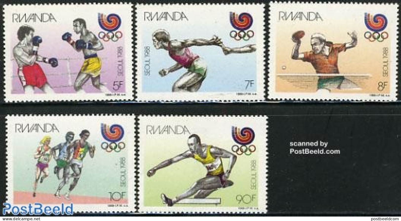 Rwanda 1988 Olympic Games Seoul 5v, Mint NH, Sport - Athletics - Boxing - Olympic Games - Table Tennis - Athlétisme