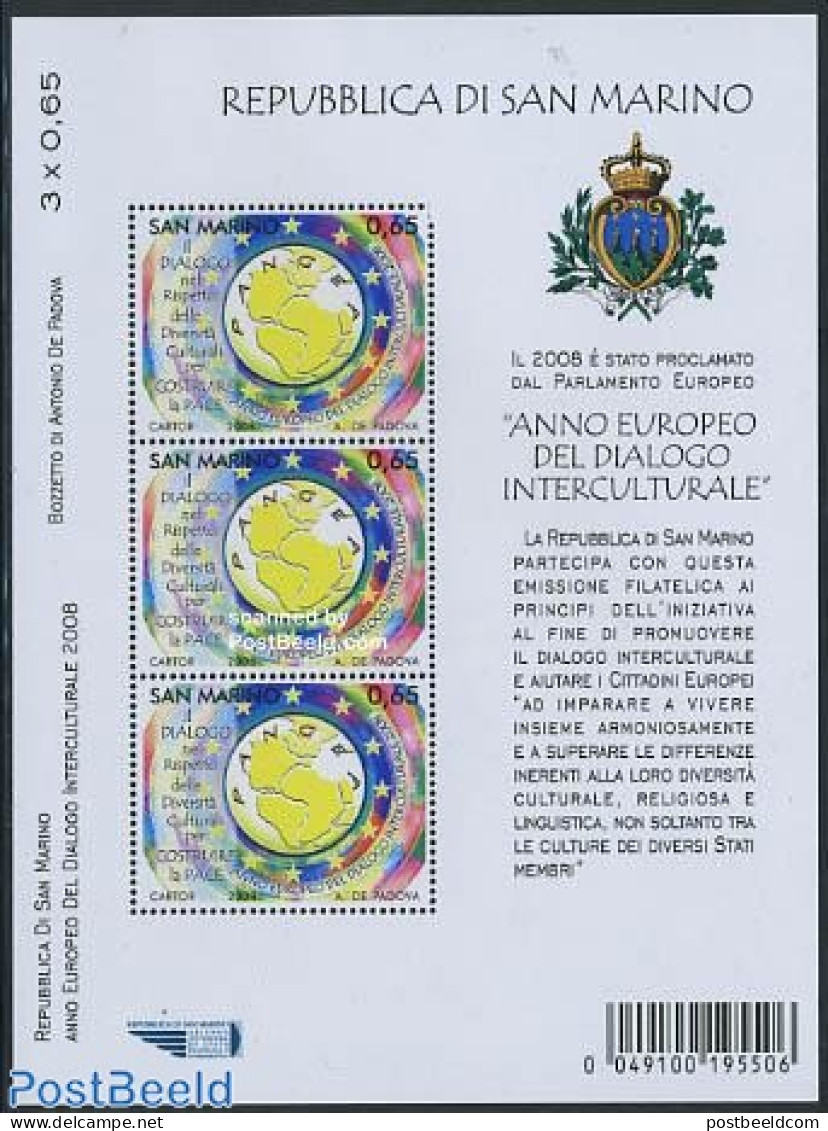 San Marino 2008 European Year Of Cultural Dialogue S/s, Mint NH, History - Europa Hang-on Issues - Ongebruikt