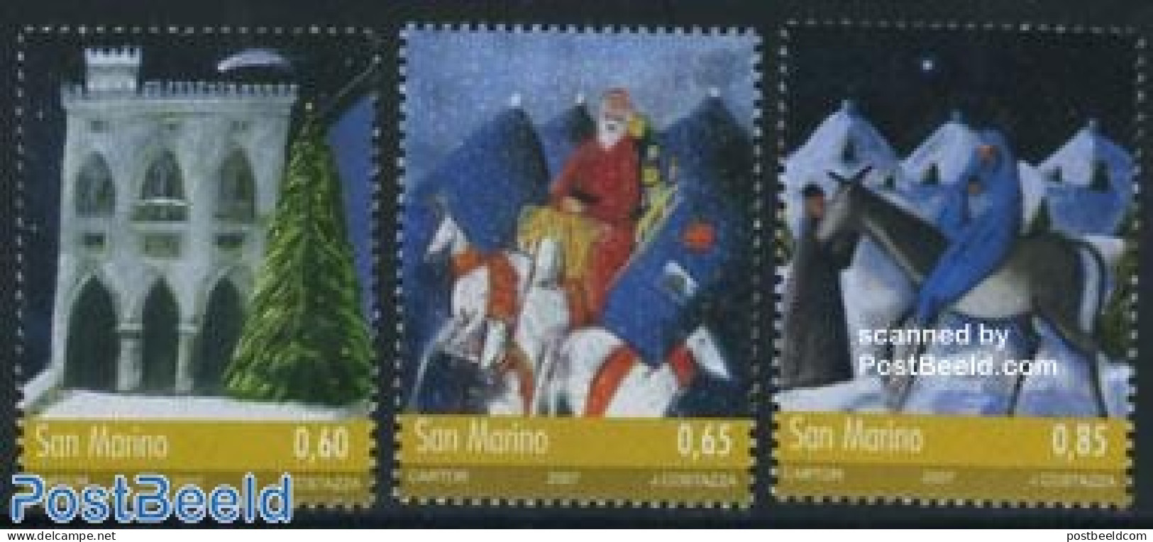 San Marino 2007 Christmas 3v, Mint NH, Religion - Christmas - Art - Modern Art (1850-present) - Unused Stamps