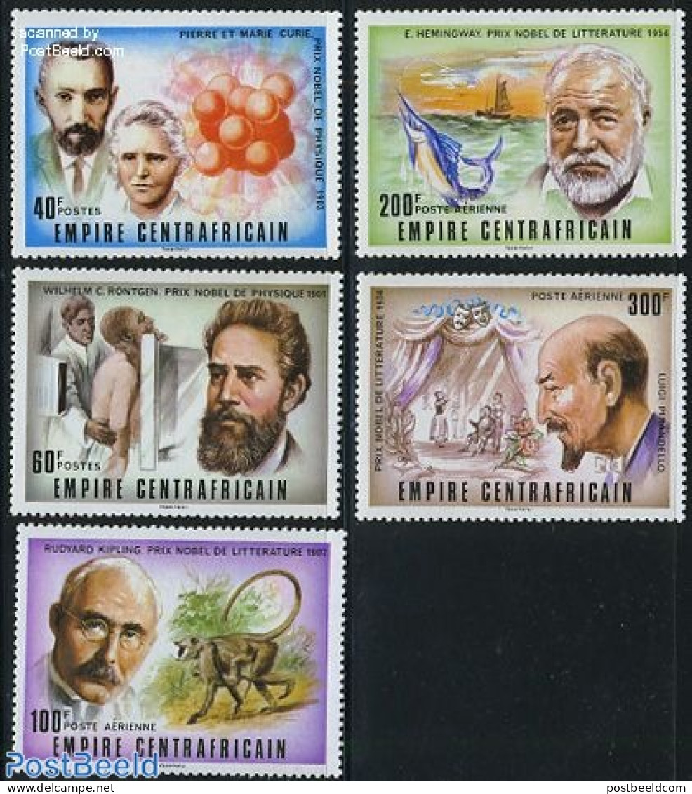 Central Africa 1977 Nobel Prize Winners 5v, Mint NH, History - Nature - Science - Nobel Prize Winners - Fish - Physici.. - Nobelpreisträger