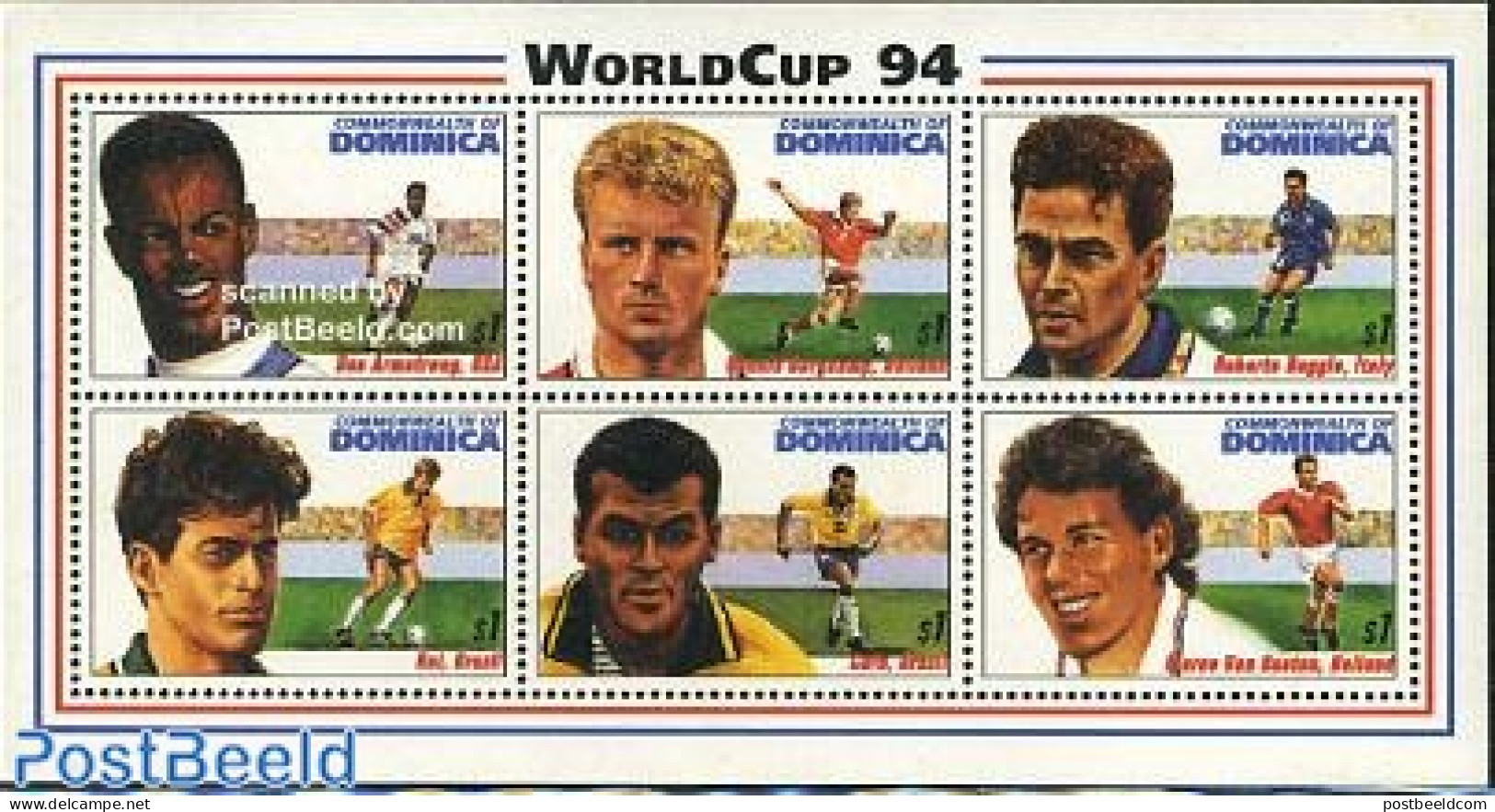 Dominica 1994 World Cup Football 6v M/s, Mint NH, Sport - Football - Repubblica Domenicana