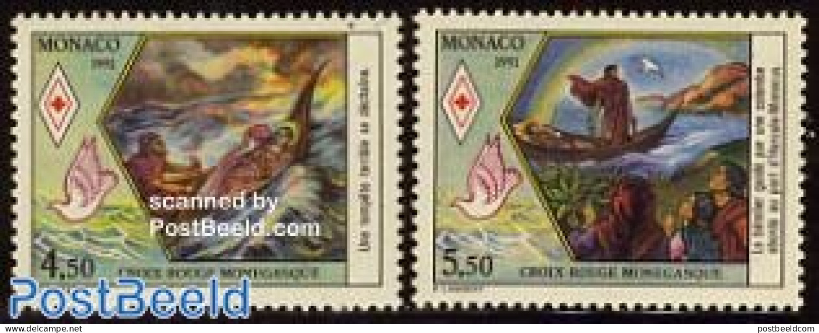 Monaco 1991 Red Cross 2v, Mint NH, Health - Transport - Red Cross - Ships And Boats - Ungebraucht