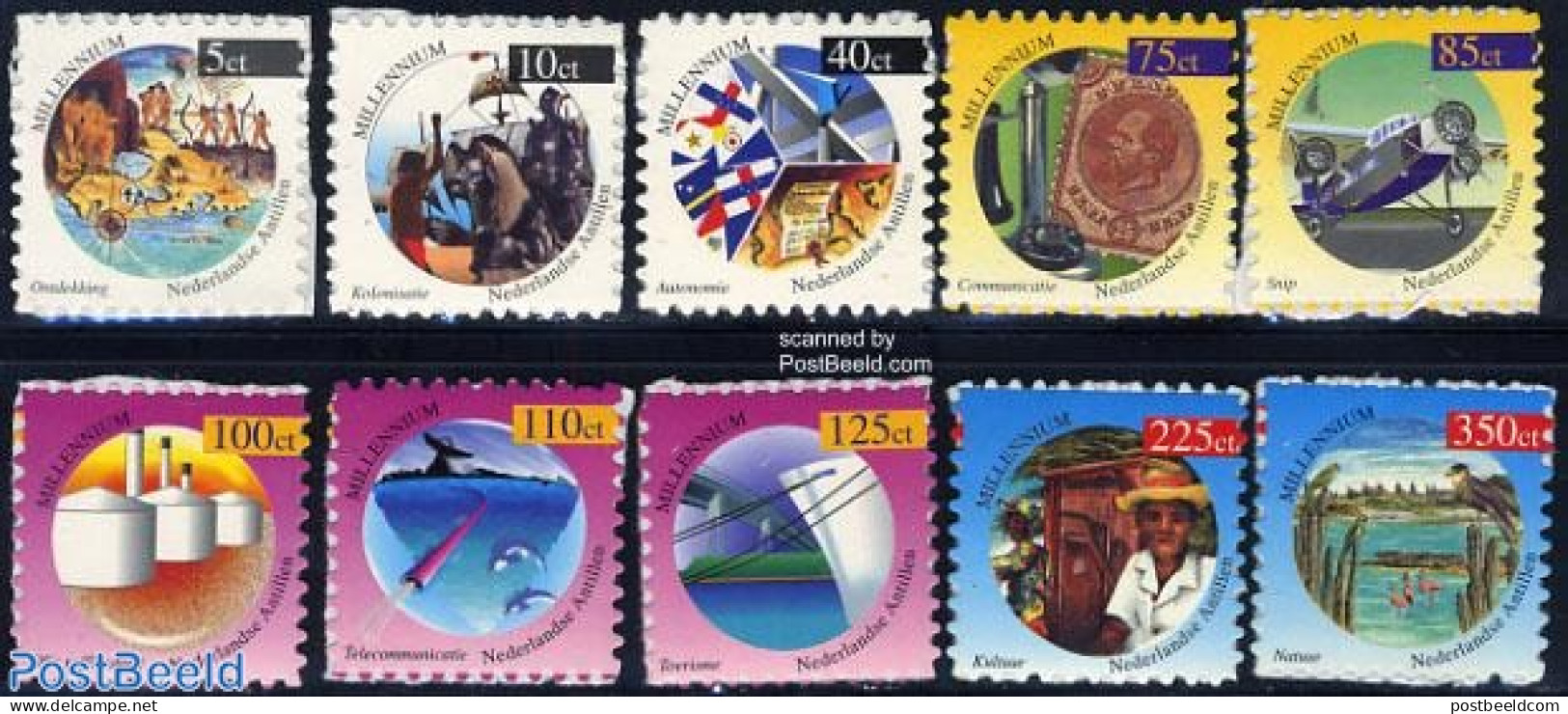 Netherlands Antilles 1999 Millennium 10v S-a, Mint NH, Nature - Science - Transport - Various - Birds - Telecommunicat.. - Telekom