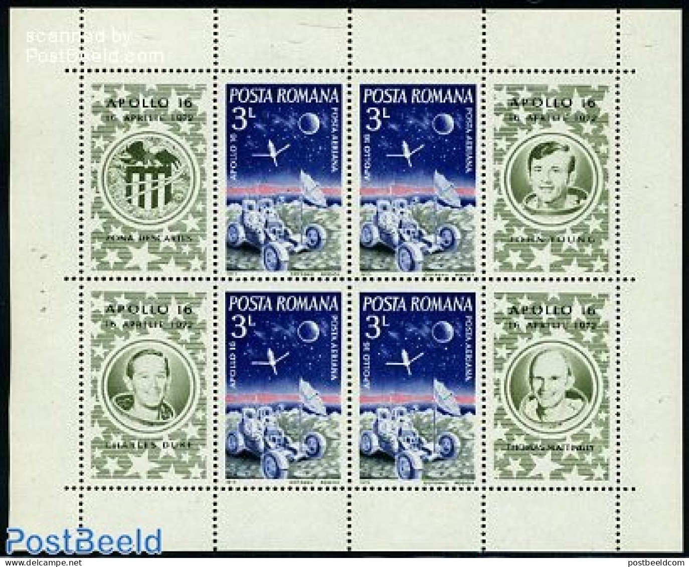 Romania 1972 Apollo 16 S/s, Mint NH, Transport - Automobiles - Space Exploration - Unused Stamps