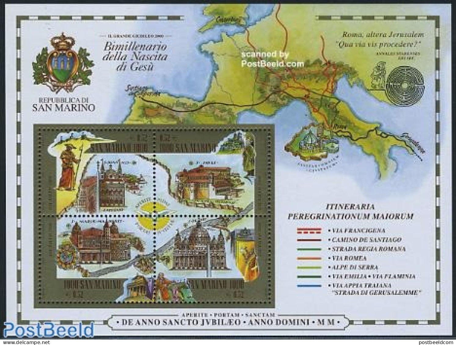 San Marino 2000 Holy Year 2000 S/s, Mint NH, Religion - Various - Churches, Temples, Mosques, Synagogues - Religion - .. - Unused Stamps