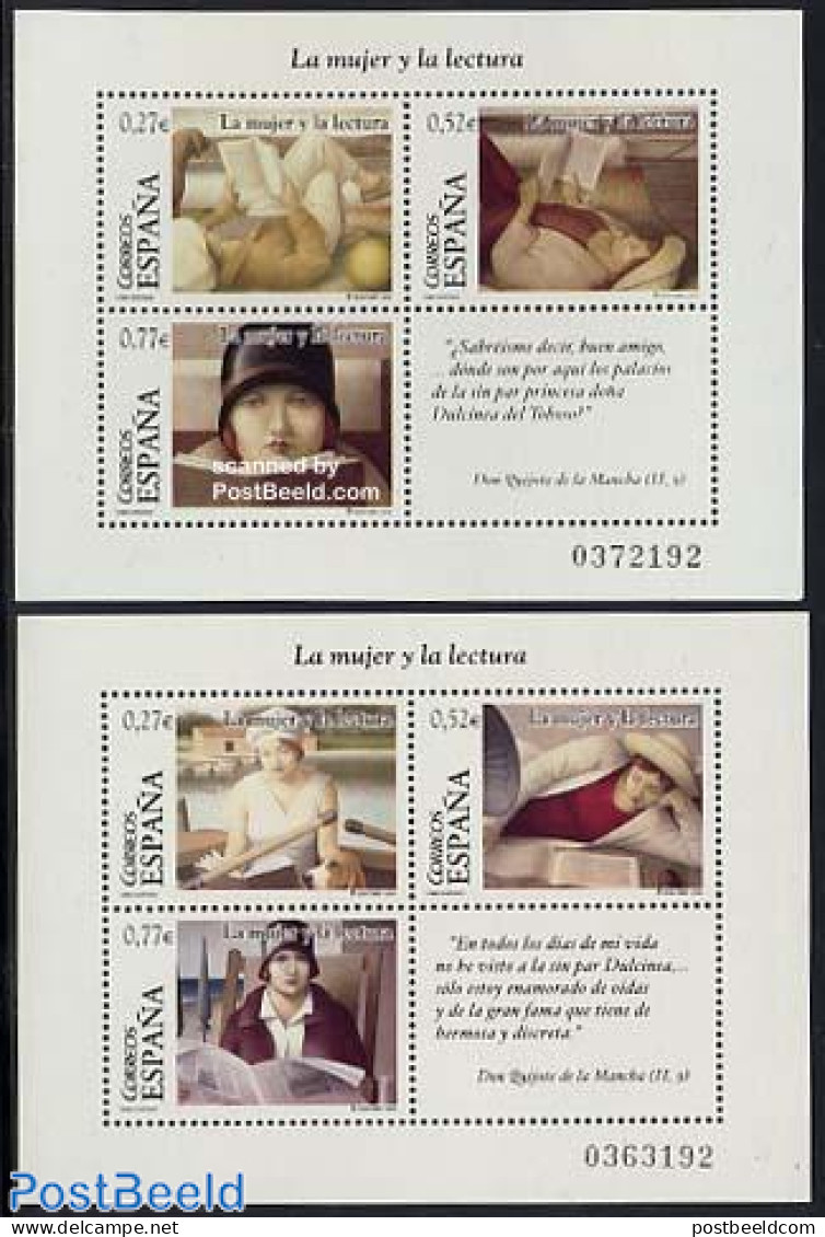 Spain 2004 Woman & Lecture 2 S/s, Mint NH, History - Nature - Transport - Newspapers & Journalism - Women - Dogs - Shi.. - Ungebraucht
