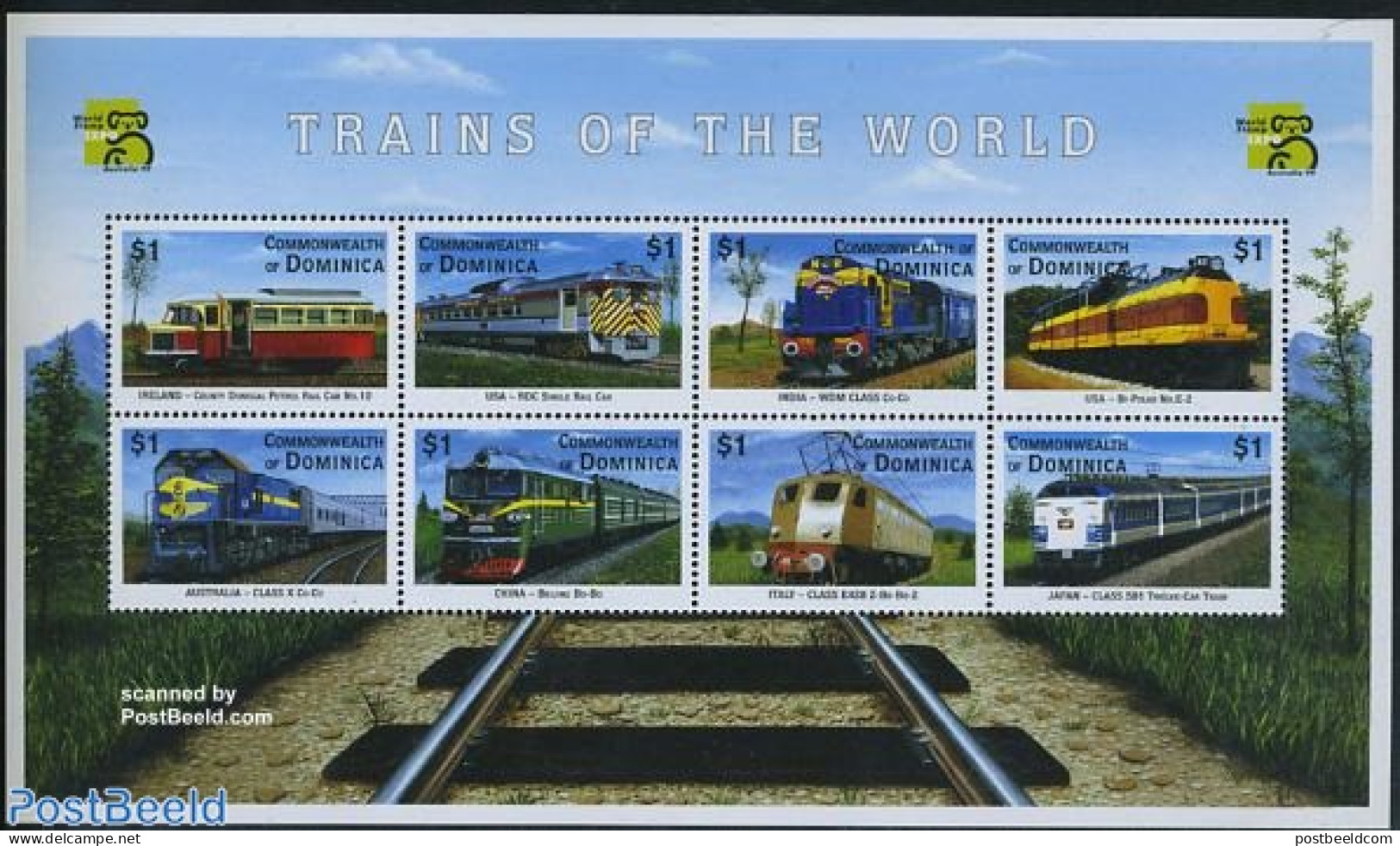 Dominica 1999 Australia 99, Railways 8v M/s, Railbus, Mint NH, Transport - Railways - Eisenbahnen