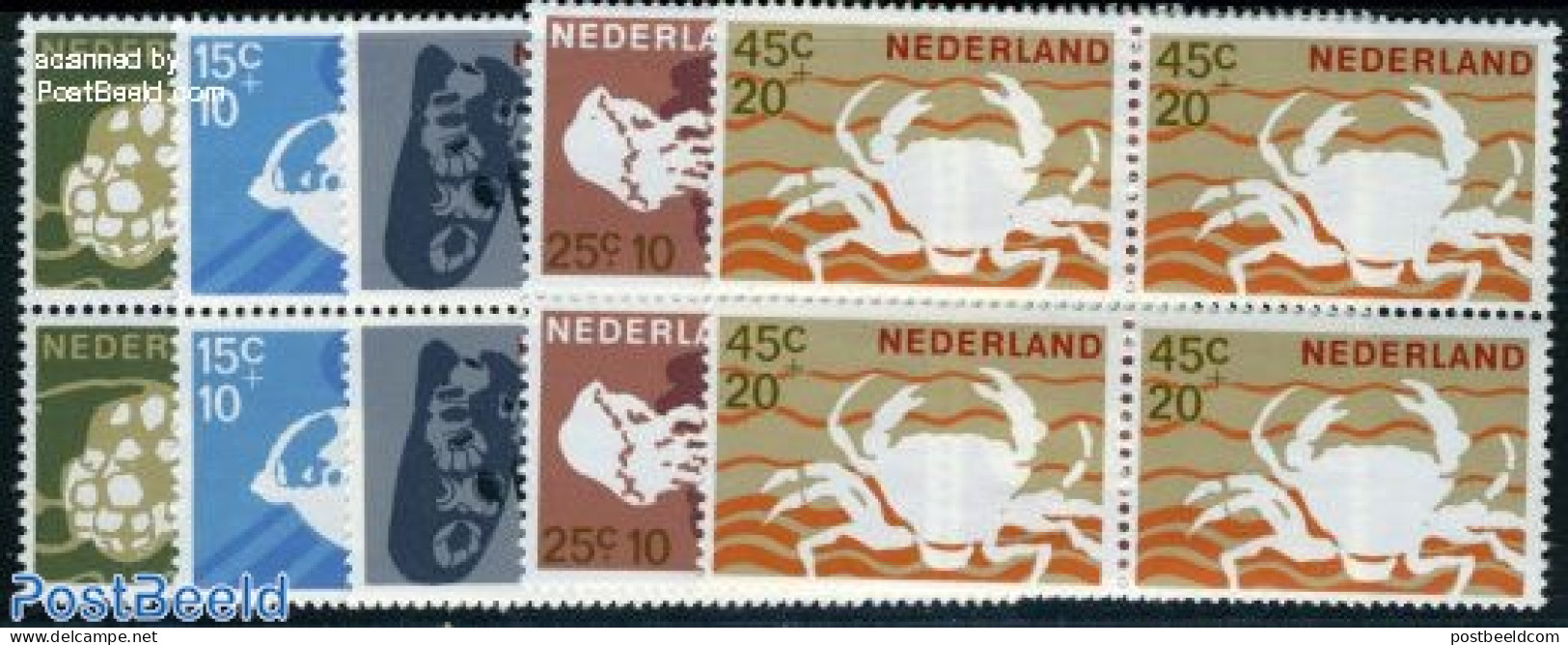 Netherlands 1967 Marine Life 5v, Blocks Of 4 [+], Mint NH, Nature - Shells & Crustaceans - Crabs And Lobsters - Ongebruikt