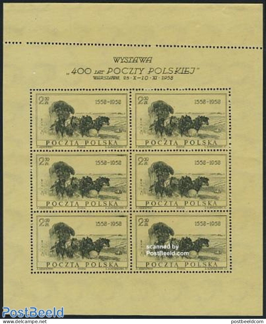 Poland 1958 450 Years Post Larger M/s, Mint NH, Nature - Transport - Horses - Post - Coaches - Unused Stamps
