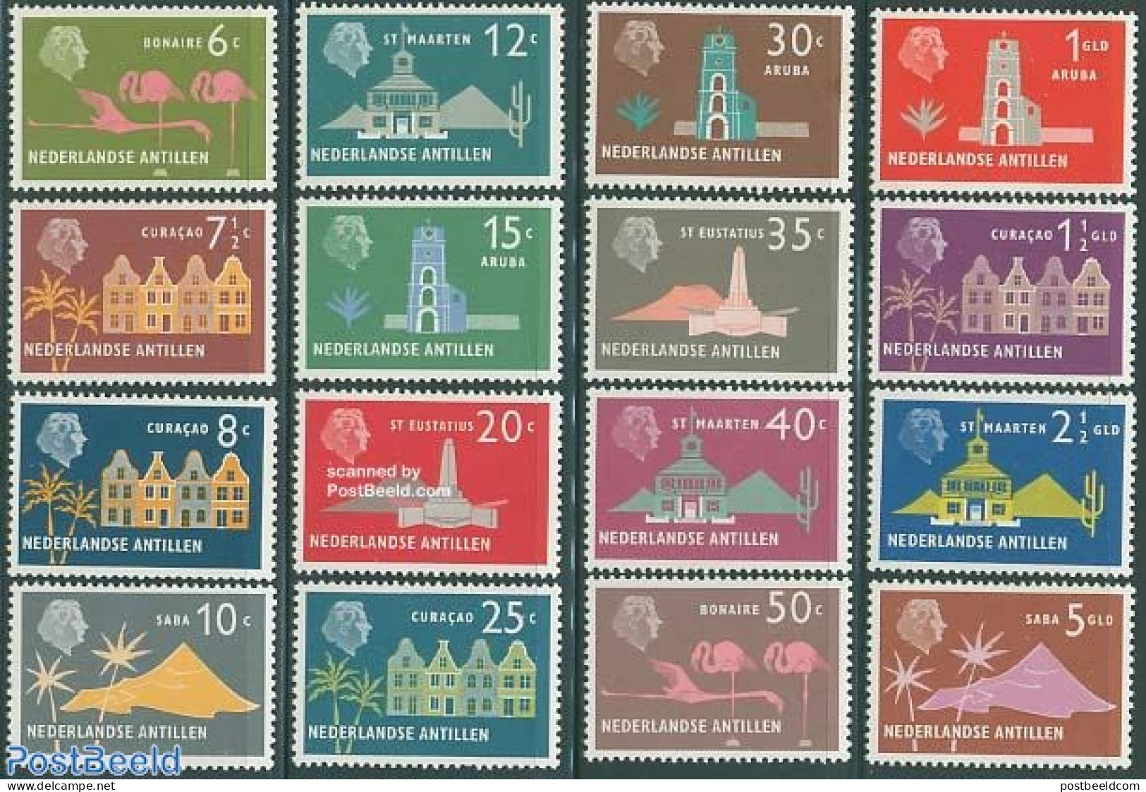 Netherlands Antilles 1958 Definitives 16v, Mint NH, Nature - Various - Birds - Lighthouses & Safety At Sea - Leuchttürme