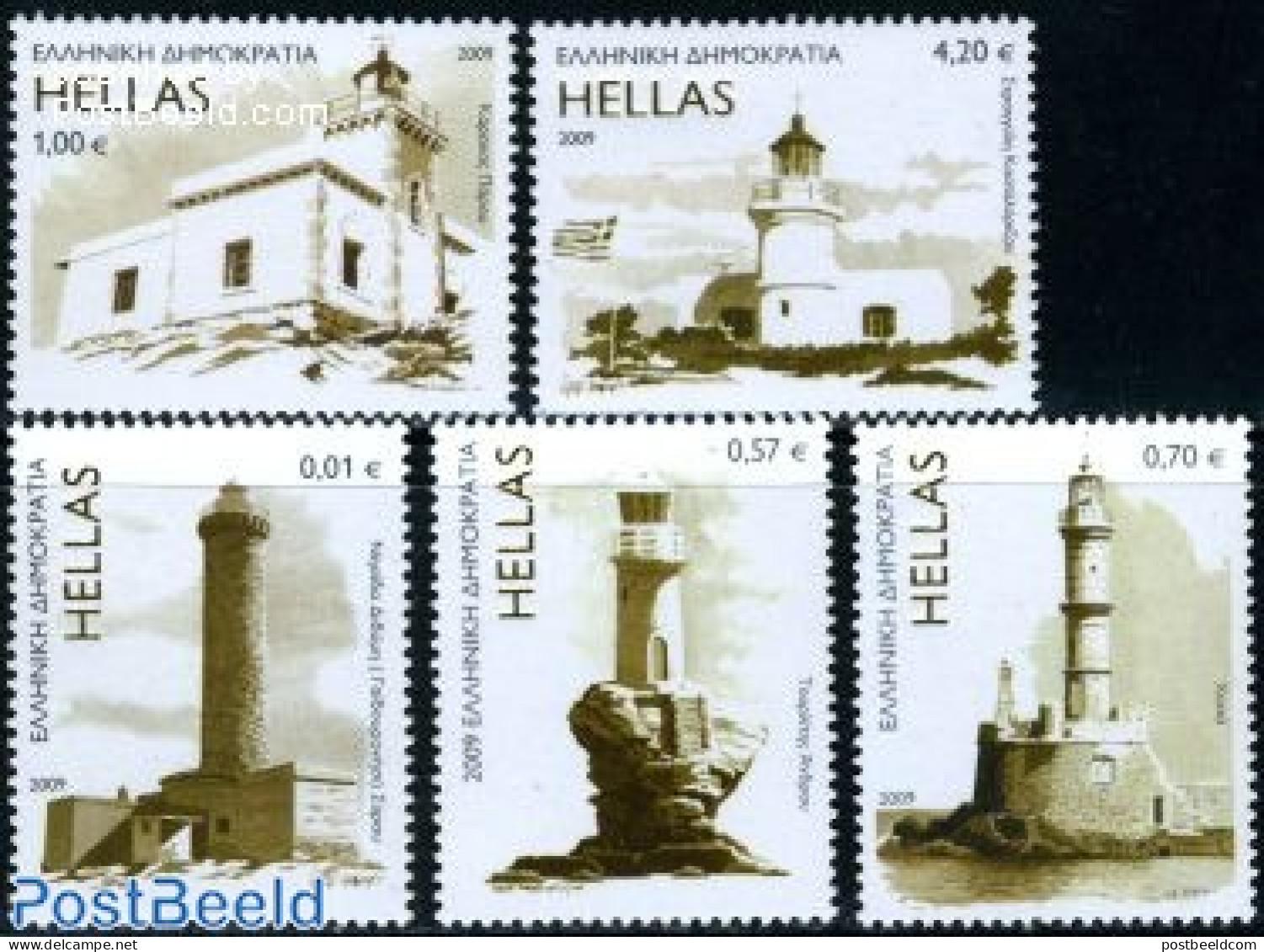 Greece 2009 Lighthouses 5v, Mint NH, Various - Lighthouses & Safety At Sea - Unused Stamps