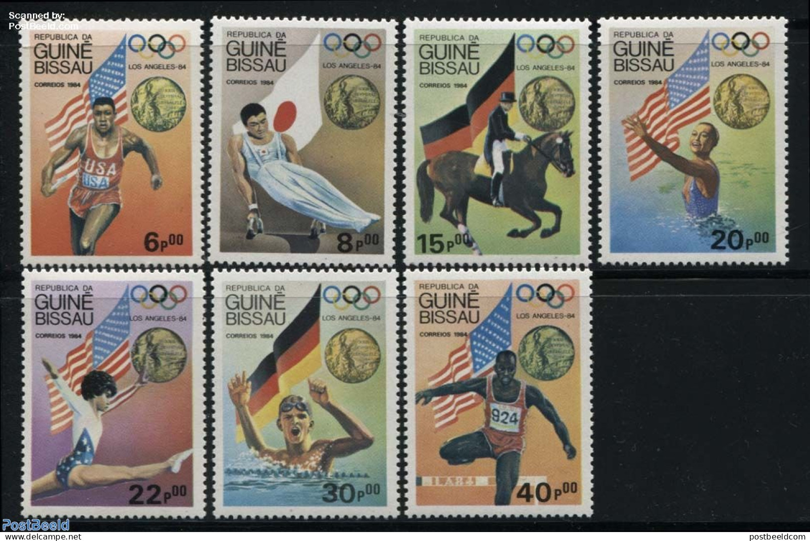 Guinea Bissau 1984 Olympic Games Los Angeles 7v, Mint NH, Nature - Sport - Horses - Athletics - Gymnastics - Olympic G.. - Atletica