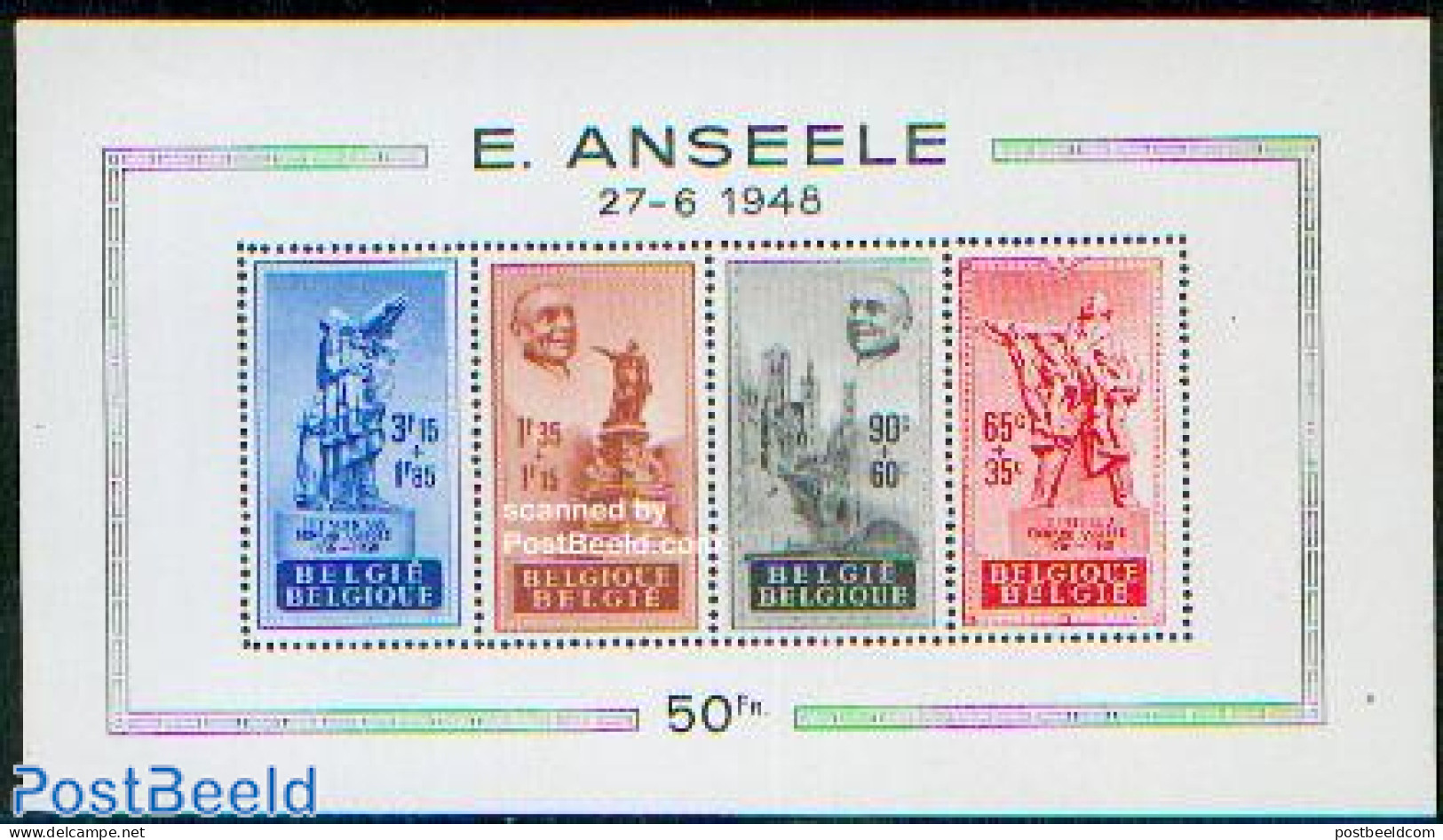 Belgium 1948 Anseele Fund S/s, Mint NH, Religion - Churches, Temples, Mosques, Synagogues - Art - Sculpture - Ungebraucht