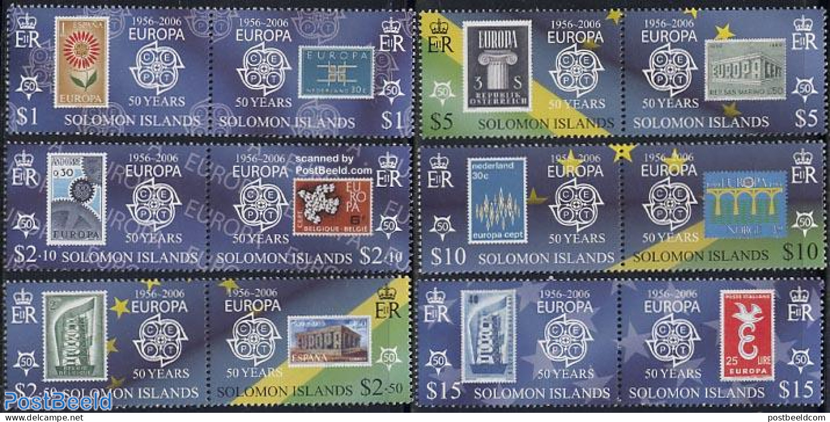 Solomon Islands 2005 European Philatelic Co-op. 6x2v [:], Mint NH, History - Europa Hang-on Issues - Stamps On Stamps - Europese Gedachte