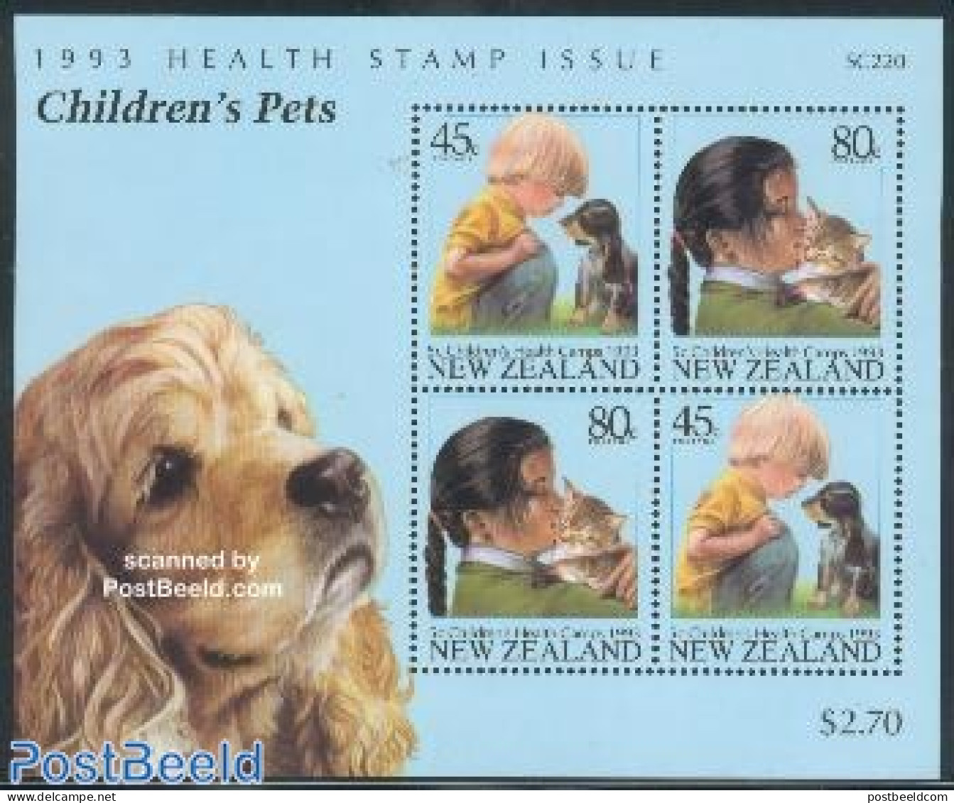 New Zealand 1993 Health, Domestic Animals S/s, Mint NH, Health - Nature - Health - Cats - Dogs - Nuovi