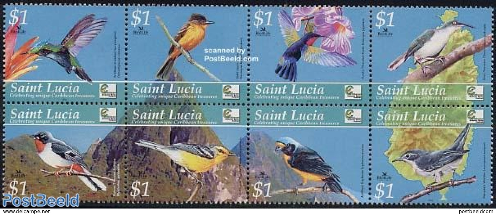 Saint Lucia 2004 Birdlife 8v [+++], Mint NH, Nature - Sport - Various - Bird Life Org. - Birds - Flowers & Plants - Mo.. - Klimmen