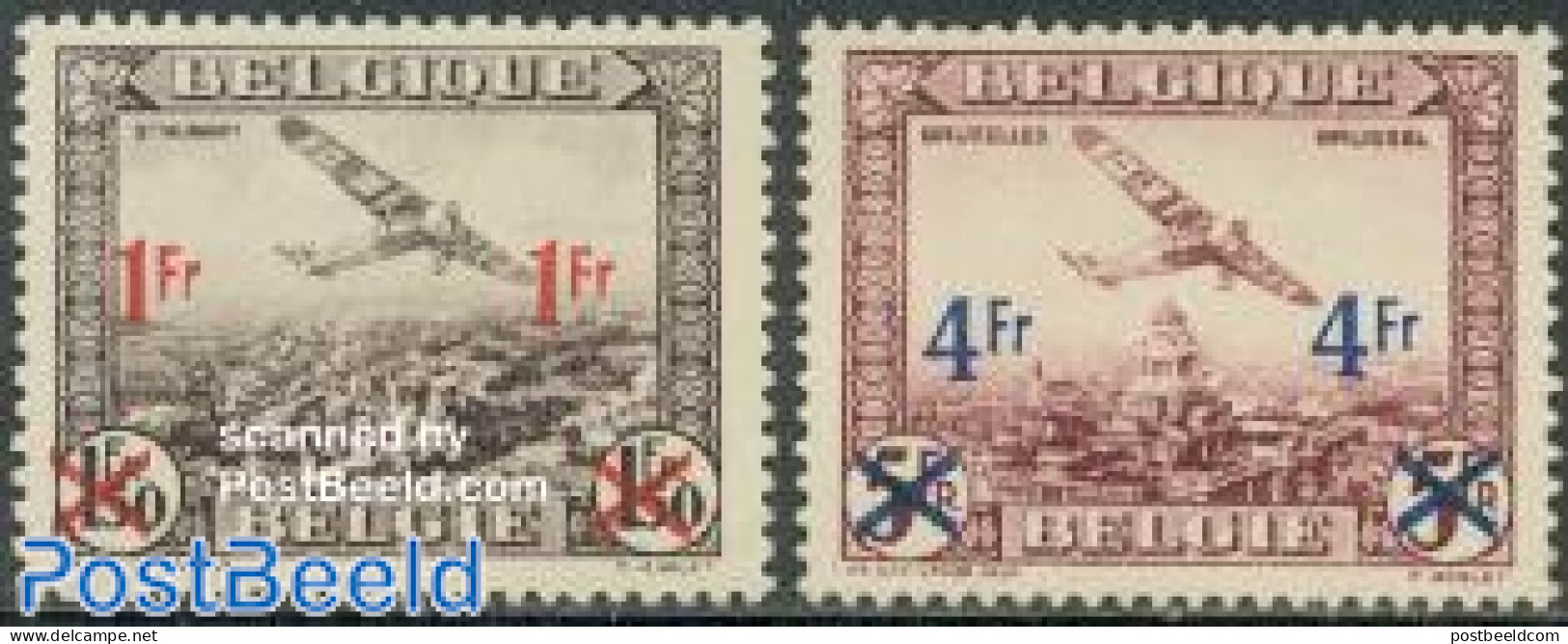 Belgium 1935 Airmail Overprints 2v, Unused (hinged), Transport - Aircraft & Aviation - Ongebruikt