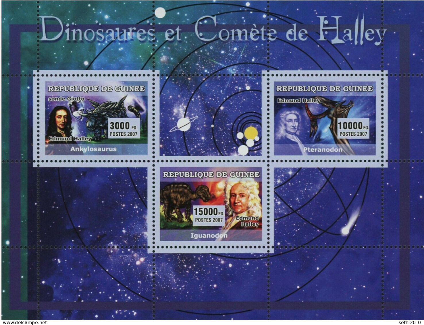 Guinée Cométe Halley Space Satellites Dinosaures MNH - Africa