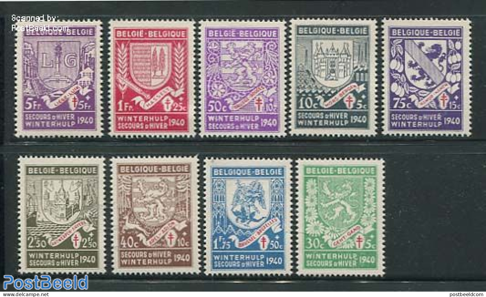 Belgium 1941 Coat Of ArmS 9v (from S/s), Mint NH, History - Coat Of Arms - Unused Stamps