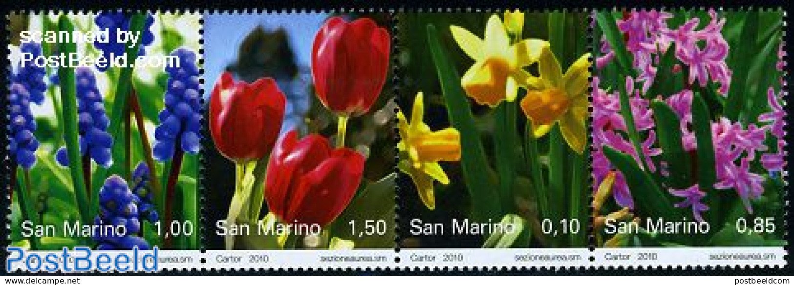 San Marino 2010 Flowers 4v [:::] Or [+], Mint NH, Nature - Flowers & Plants - Unused Stamps