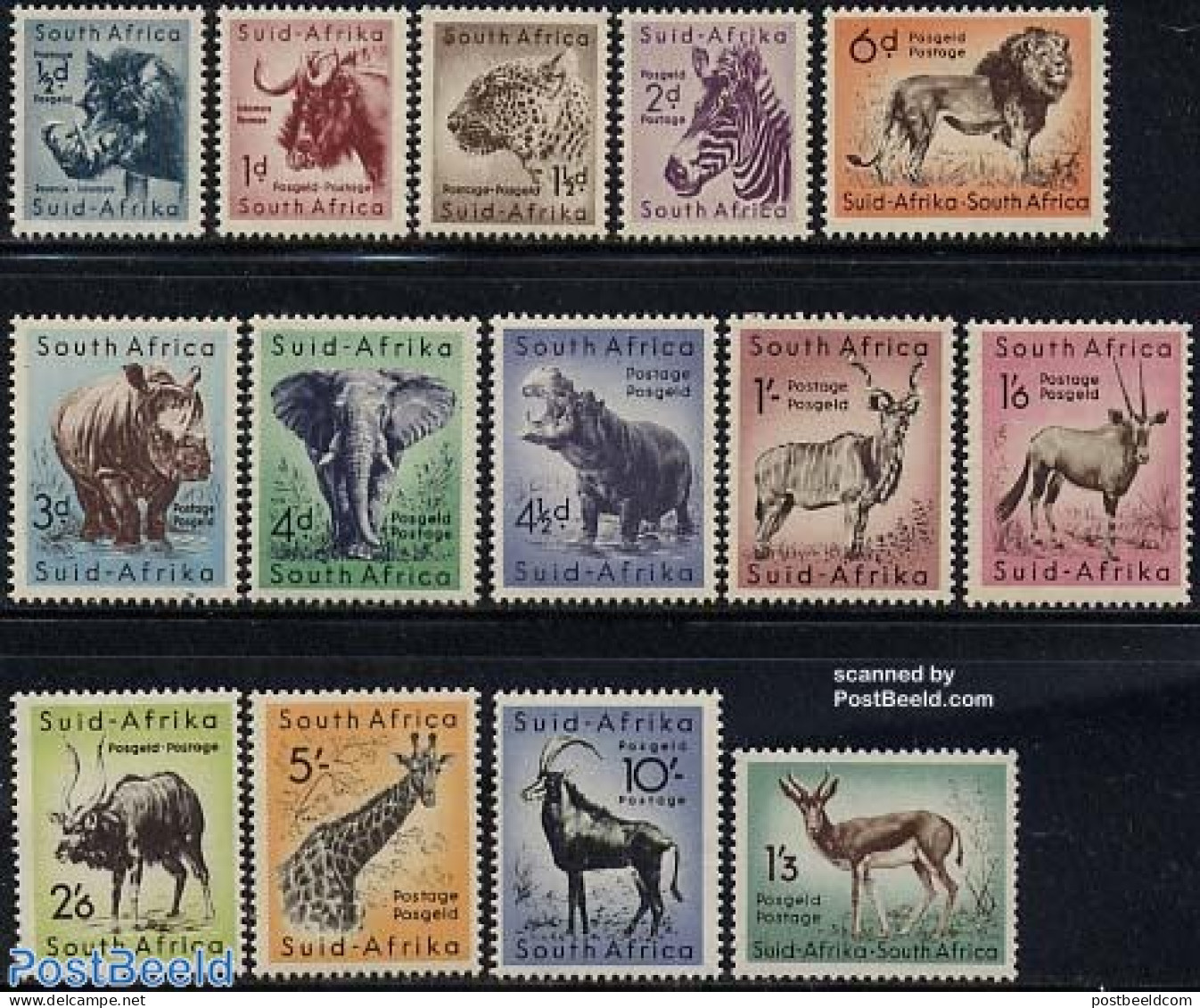 South Africa 1954 Definitives, Animals 14v, Mint NH, Nature - Animals (others & Mixed) - Cat Family - Elephants - Gira.. - Unused Stamps