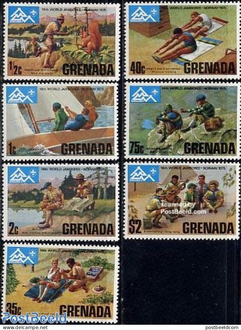 Grenada 1975 World Jamboree Norway 7v, Mint NH, Sport - Transport - Sailing - Scouting - Ships And Boats - Sailing