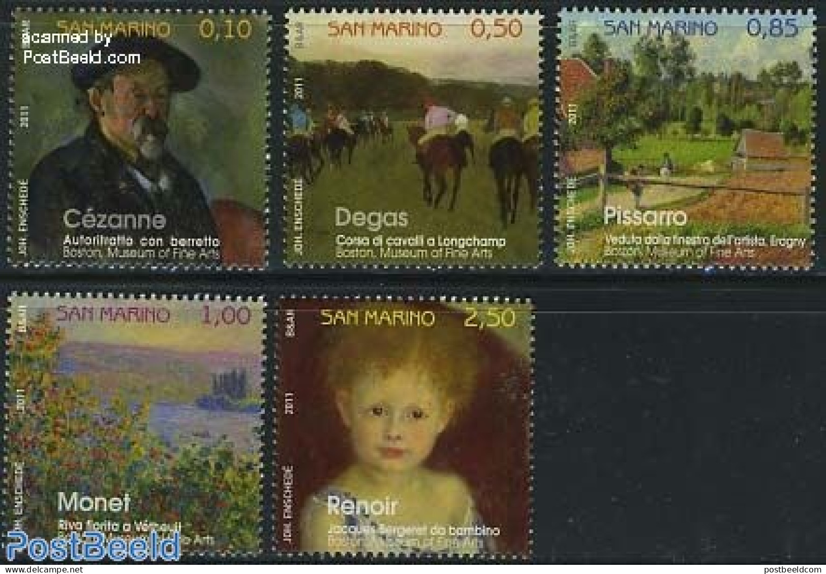 San Marino 2011 French Painters 5v, Mint NH, Nature - Flowers & Plants - Horses - Art - Edgar Degas - Modern Art (1850.. - Unused Stamps