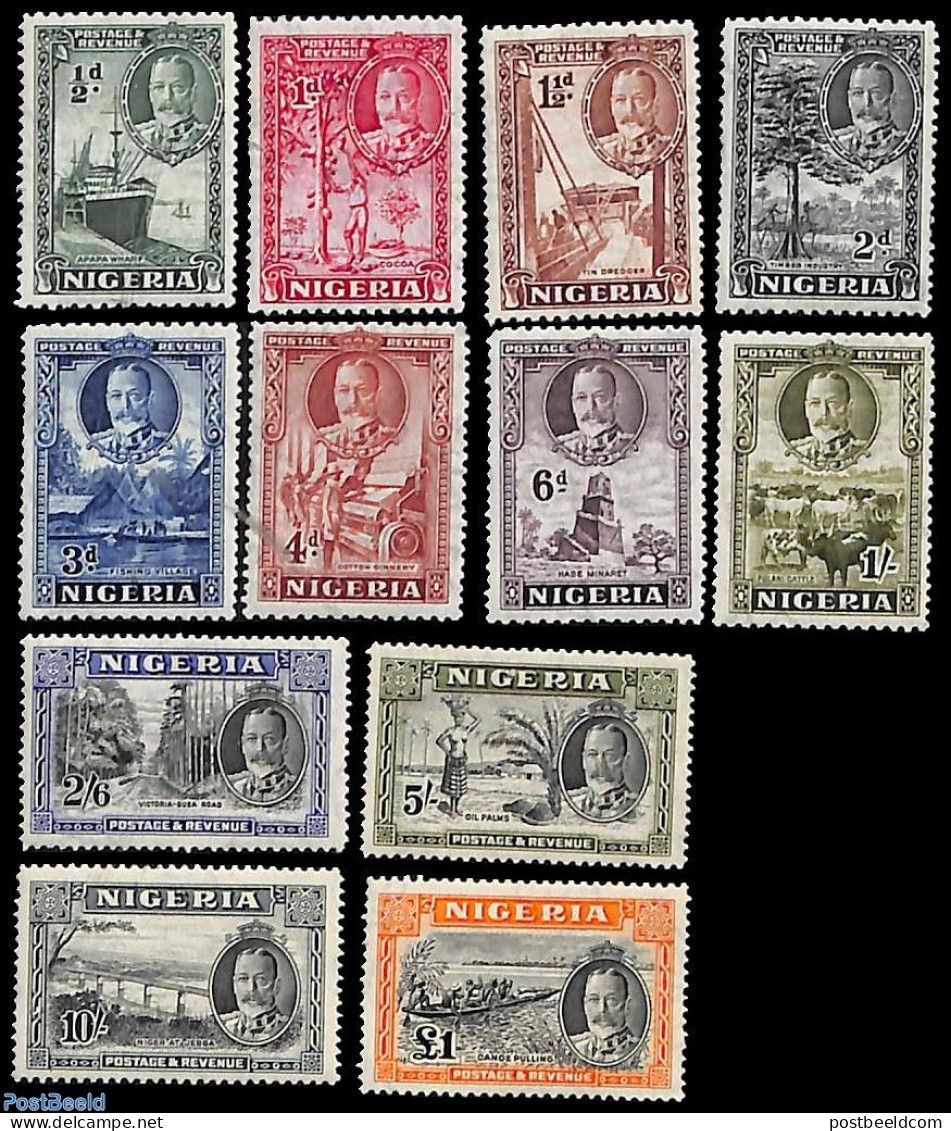 Nigeria 1936 Definitives 12v, Unused (hinged), Nature - Science - Transport - Various - Cattle - Mining - Ships And Bo.. - Boten