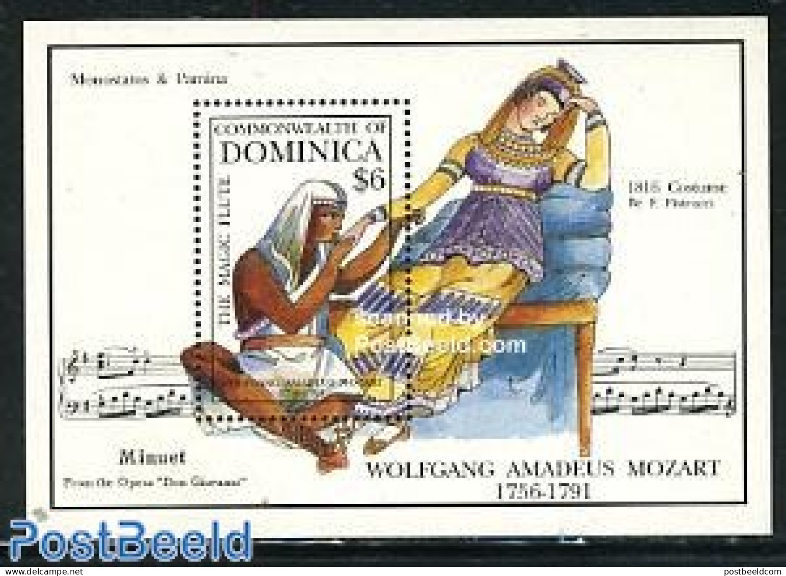 Dominica 1992 W.A. Mozart S/s, Mint NH, Performance Art - Amadeus Mozart - Music - Musik