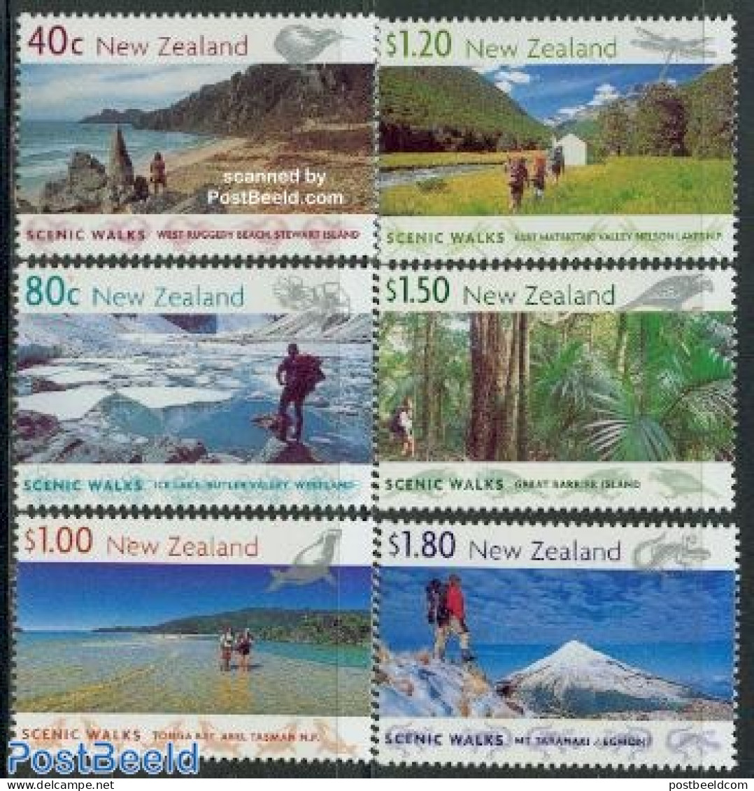 New Zealand 1999 Scenic Walks 6v, Mint NH, Nature - Sport - Various - Birds - Flowers & Plants - Insects - Reptiles - .. - Unused Stamps