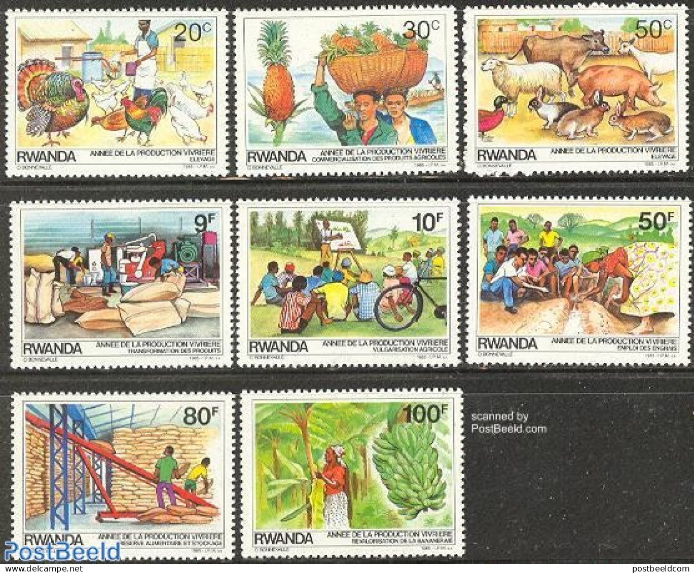 Rwanda 1985 Agriculture 8v, Mint NH, Nature - Various - Animals (others & Mixed) - Birds - Fruit - Agriculture - Obst & Früchte