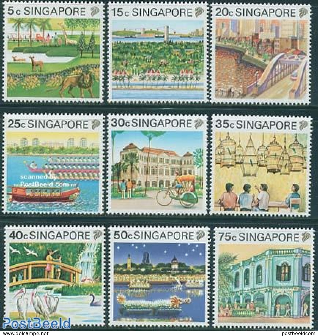 Singapore 1990 Tourism 9v, Mint NH, Nature - Transport - Various - Birds - Ships And Boats - Hotels - Tourism - Art - .. - Ships