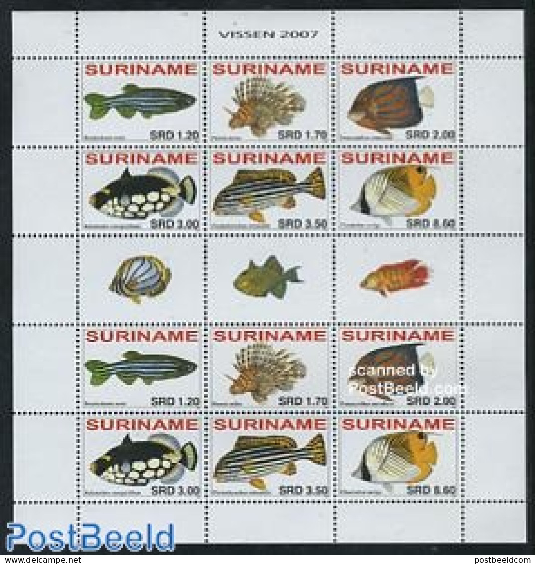 Suriname, Republic 2007 Fish 2x6v M/s (with Gutters), Mint NH, Nature - Fish - Poissons