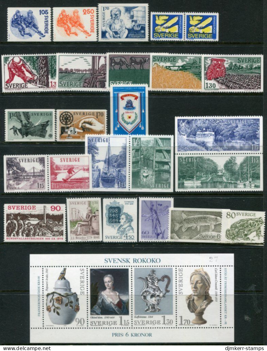 SWEDEN 1979 Issues Almost Complete  MNH / **.  Michel 1053-95, Block 7 Except 1056 - Unused Stamps