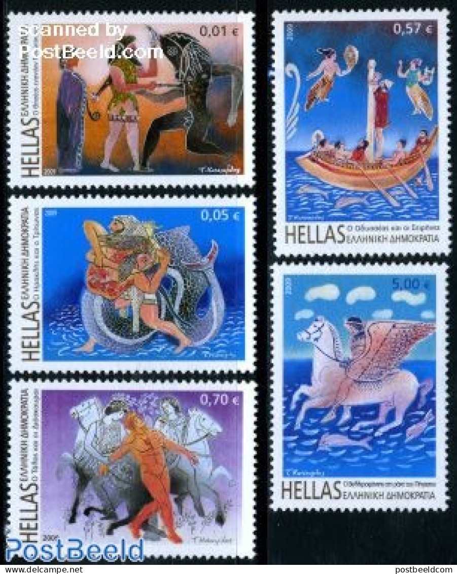 Greece 2009 Greek Mythology 5v, Mint NH, Nature - Religion - Transport - Fish - Horses - Greek & Roman Gods - Ships An.. - Neufs