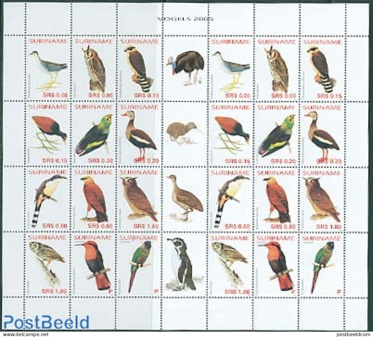 Suriname, Republic 2005 Birds 2x12v M/s, Mint NH, Nature - Birds - Birds Of Prey - Owls - Parrots - Surinam