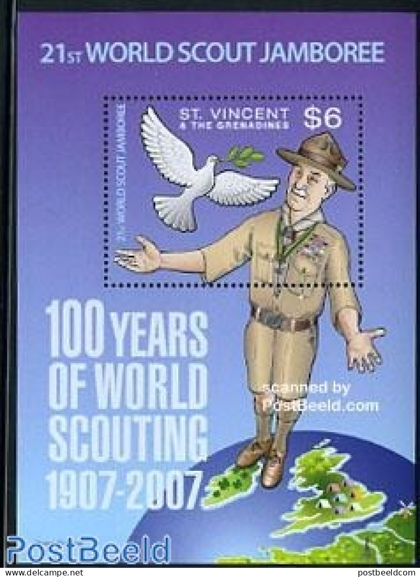 Saint Vincent 2007 100 Years Of World Scouting S/s, Mint NH, Nature - Sport - Various - Birds - Scouting - Maps - Géographie