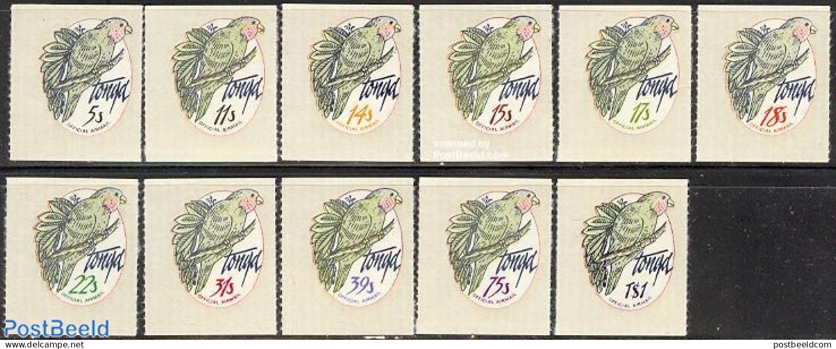 Tonga 1979 On Service, Parrots 11v, Mint NH, Nature - Birds - Parrots - Andere & Zonder Classificatie