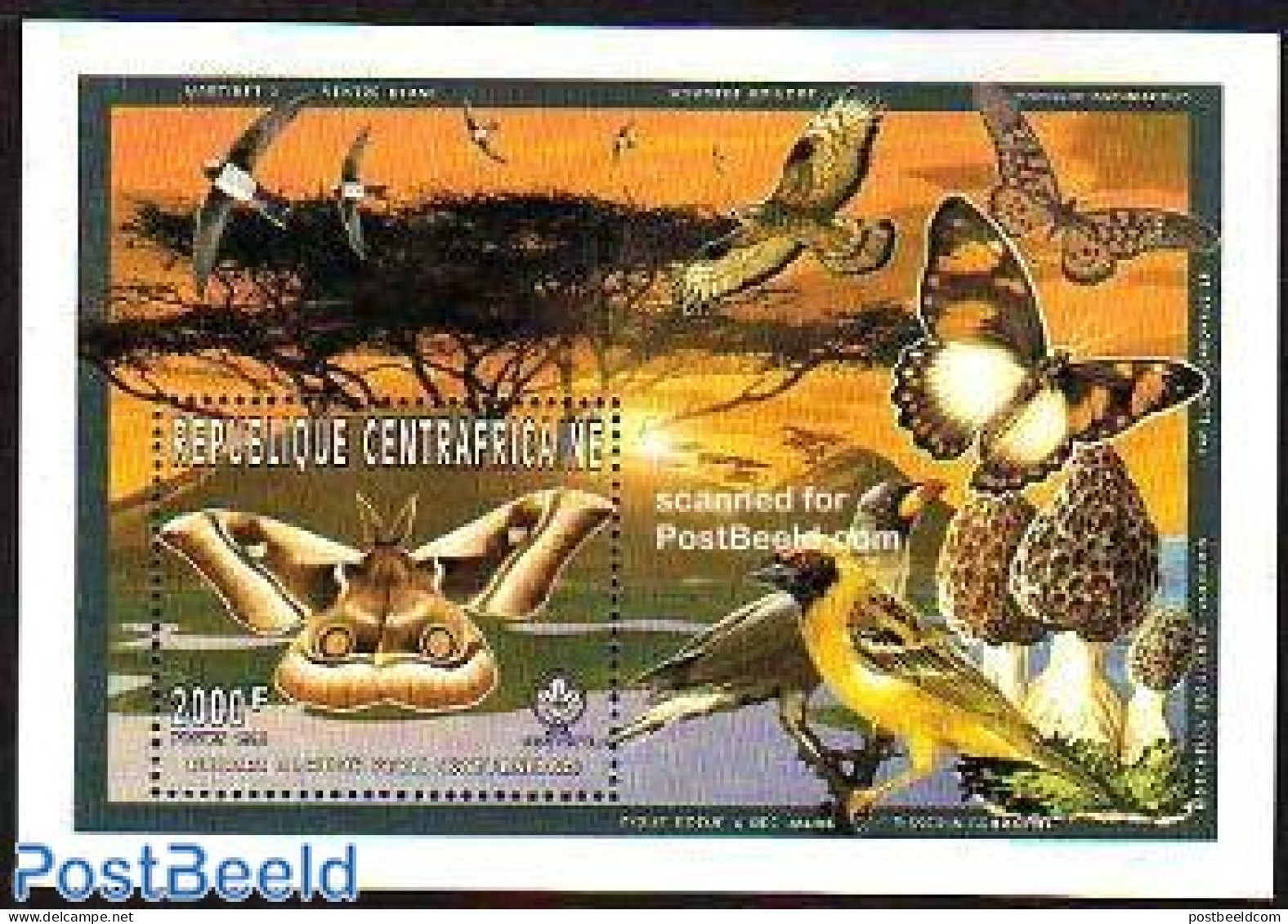 Central Africa 1997 Scouting S/s, Mint NH, Nature - Sport - Birds - Butterflies - Scouting - Zentralafrik. Republik