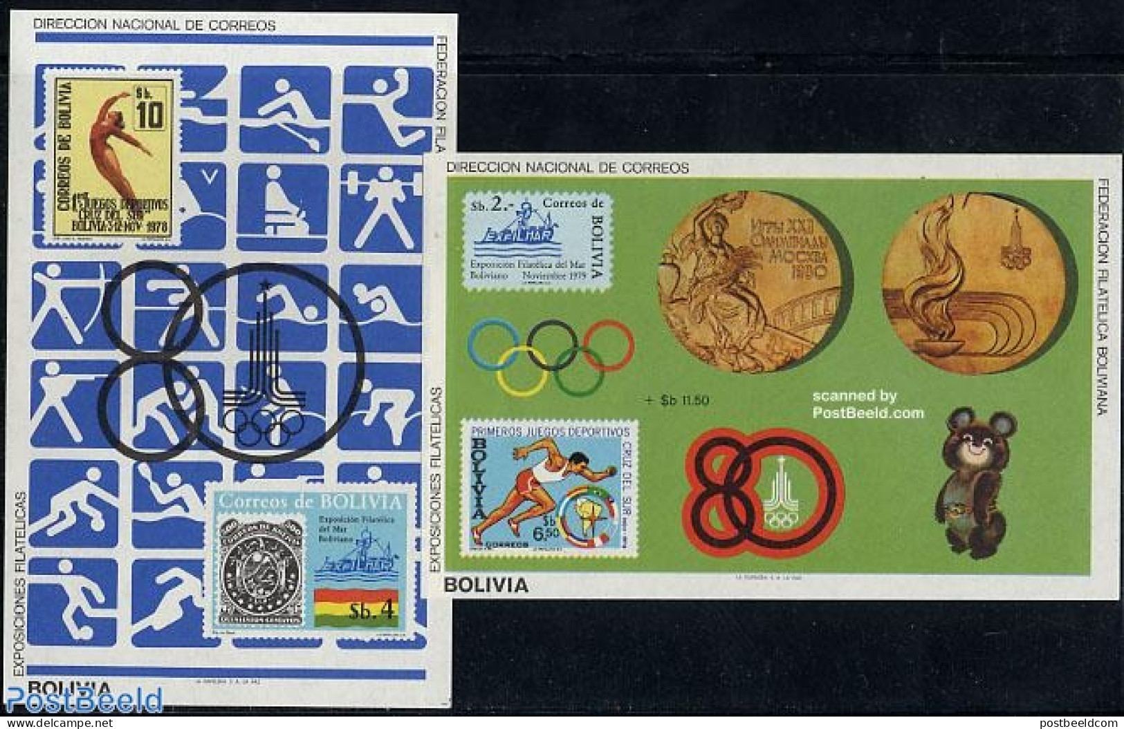 Bolivia 1980 Olympic Games 2 S/s, Mint NH, Sport - Olympic Games - Stamps On Stamps - Francobolli Su Francobolli