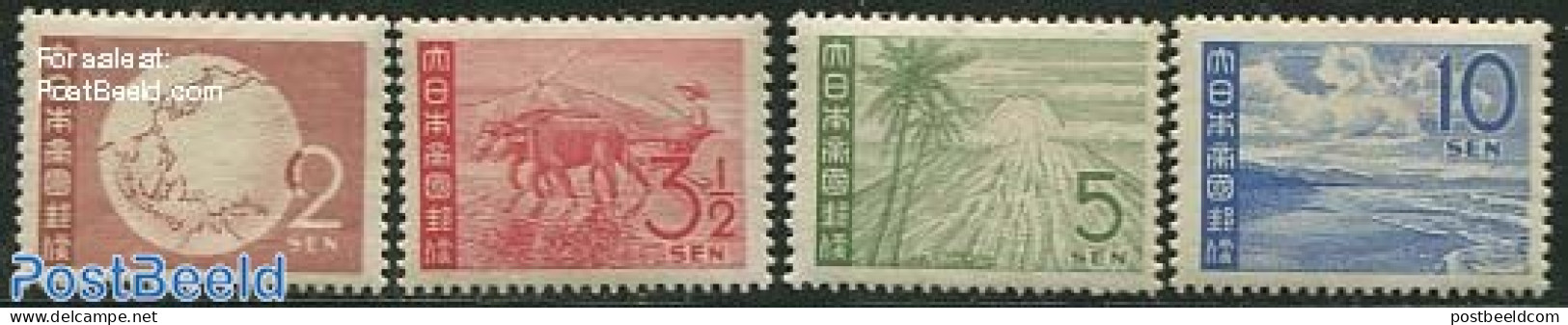 Netherlands Indies 1943 Japanese Occupation Java 4v, Mint NH, Nature - Sport - Various - Cattle - Mountains & Mountain.. - Escalada