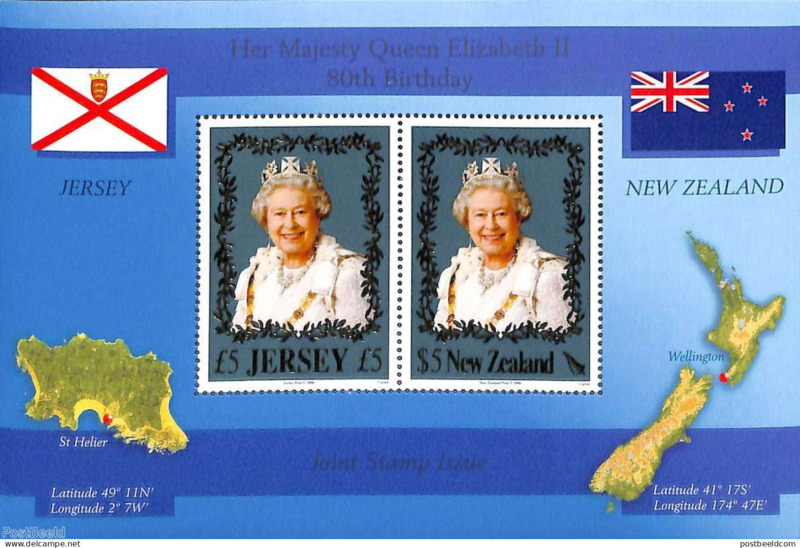 New Zealand 2006 Elizabeth II 80th Anniversary S/s, Joint Issue Jersey (stamps Bluegreen), Mint NH, History - Various .. - Ongebruikt