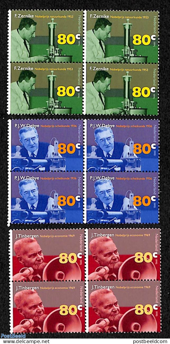 Netherlands 1995 Nobel Prize Winners 3v, Blocks Of 4 [+], Mint NH, History - Science - Nobel Prize Winners - Chemistry.. - Ongebruikt